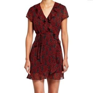 Bardot Faux Wrap Mini Dress Cherry Red Black